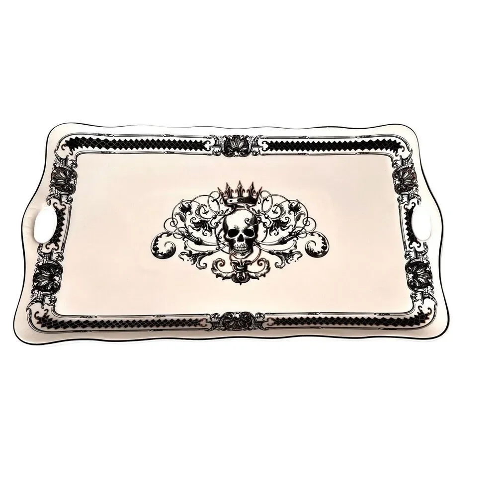 Monterey Bay Rectangular Serving Tray🎃Black White Serving Platter Skull W Crown
